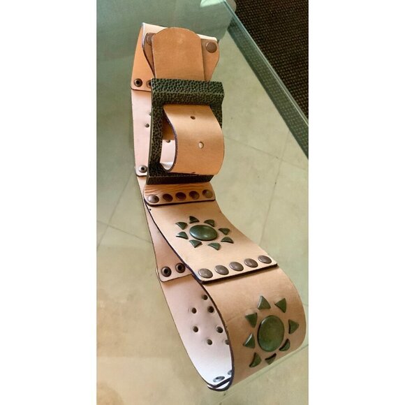 Vera  Pelle  Italian women's  wide leather studded belt 39 x 3 NEW - Picture 2 of 6